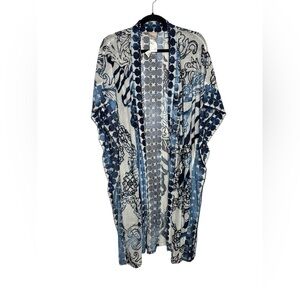 Chico's Oversized Filigree Burnout Ruana Kaftan Kimono Lightweight Knit S/M